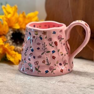 New Wild Flower Floral Print Pink Textured Ceramic Coffee Soup Mug Cup 20oz